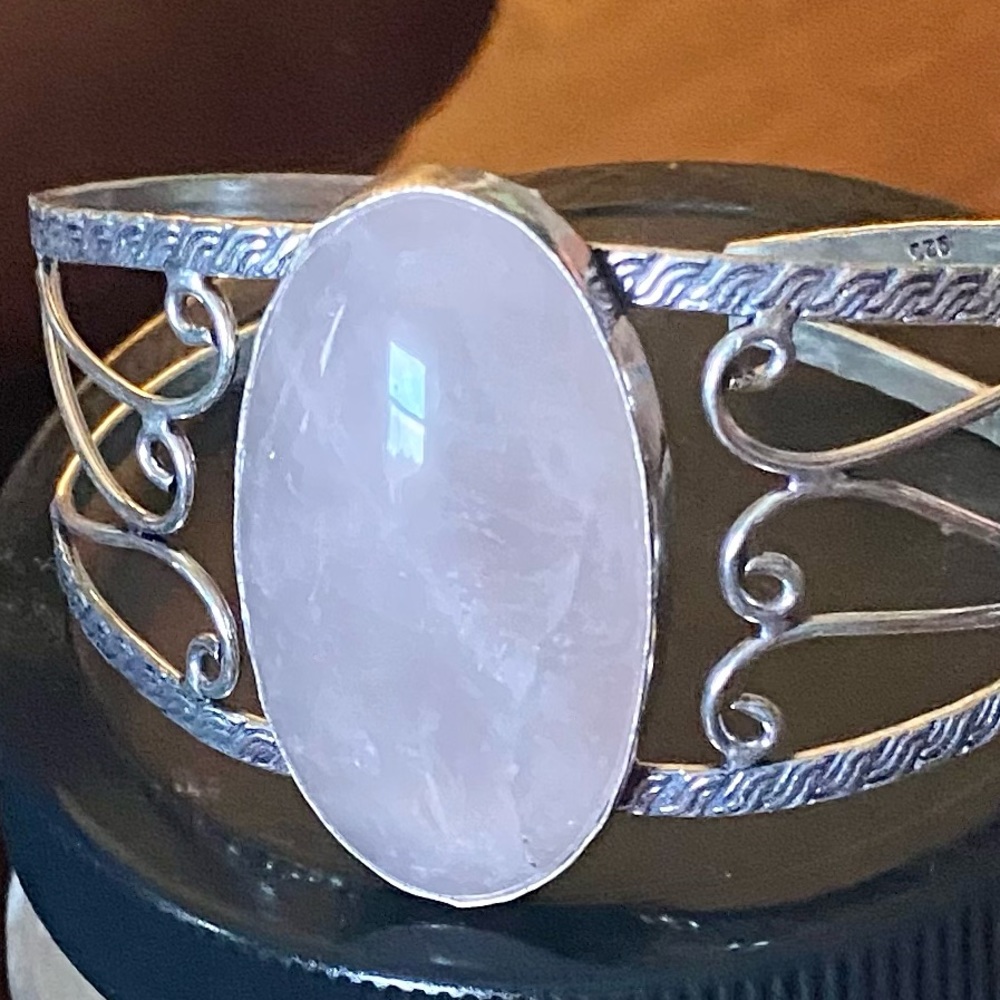 Rose Quartz & Sterling Siver Handcrafted Bracelet Size 7 1/2-8 1/2 - Picture 6 of 9